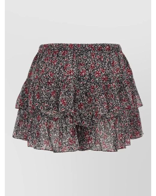 Isabel Marant Gray Jacadia Shorts Floral Pattern Ruffle Waistband