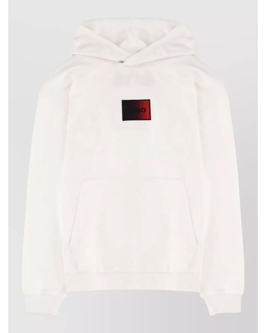 HUGO Natural Hooded Sweatshirt Logo Patch Front Pocket for men