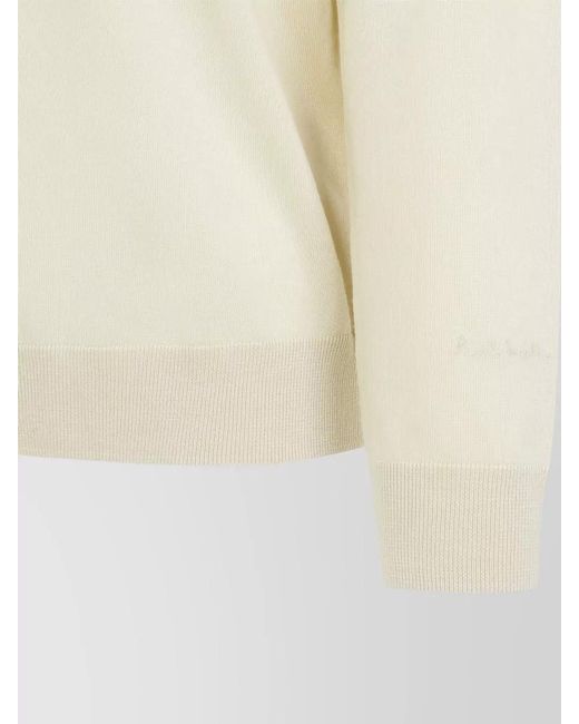 Paul Smith White Long Sleeve Knit Polo Ribbed Cuffs Hem for men