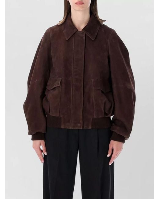 Loewe Brown Suede Leather Bomber Jacket Balloon Shape