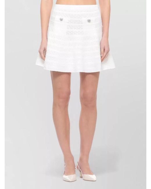 Self-Portrait White Lace A Line High Waisted Cotton Skirt