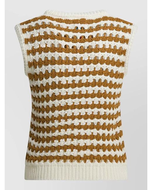 Ines De La Fressange Paris Multicolor Crew Neck Sleeveless Striped Textured Knitwear Top