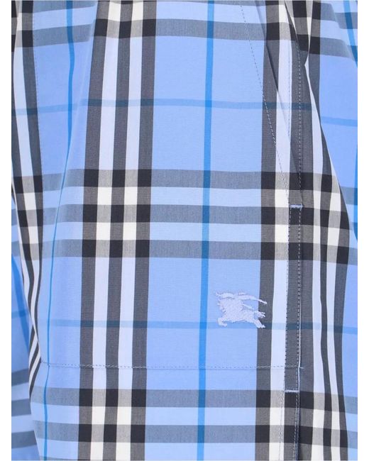 Burberry Blue Checked Cotton Mid-Rise Straight-Leg Knee-Length Shorts