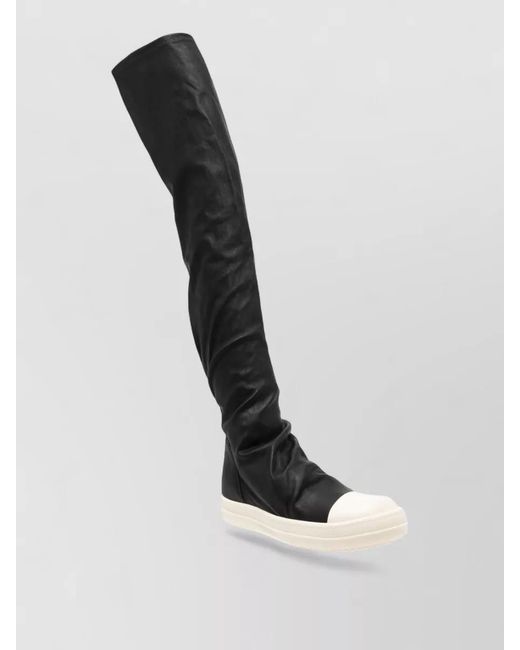 Rick Owens Black Cotton Over-The-Knee Boots