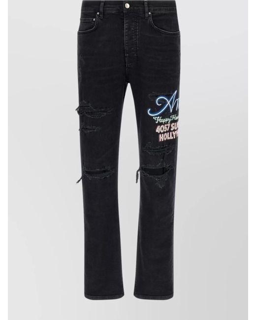 Amiri Black Neon Lights Distressed Jeans Embroidered Design for men