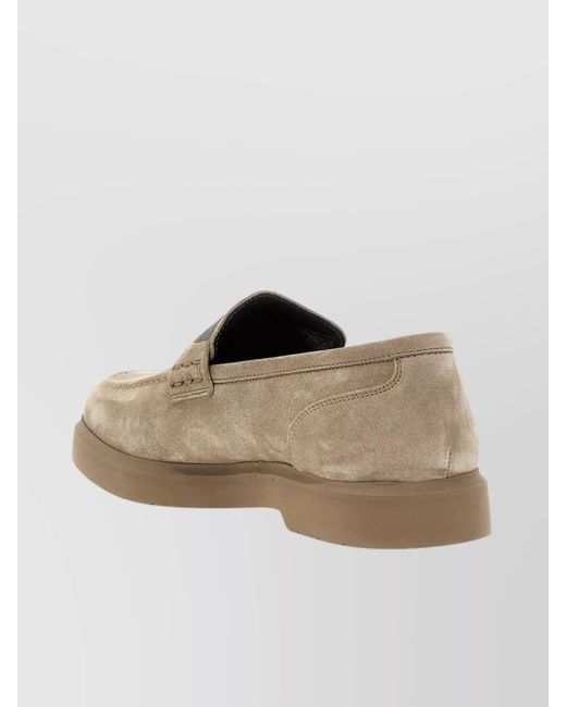 Brunello Cucinelli Natural Suede Crystal Embellished Penny Loafers