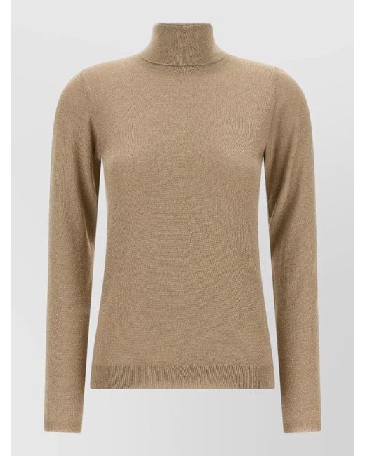 Brunello Cucinelli Natural Turtleneck Sweater Cashmere Silk Sparkle