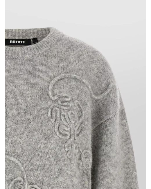 ROTATE BIRGER CHRISTENSEN Gray Flower Motif Cropped Knit Crew Sweater