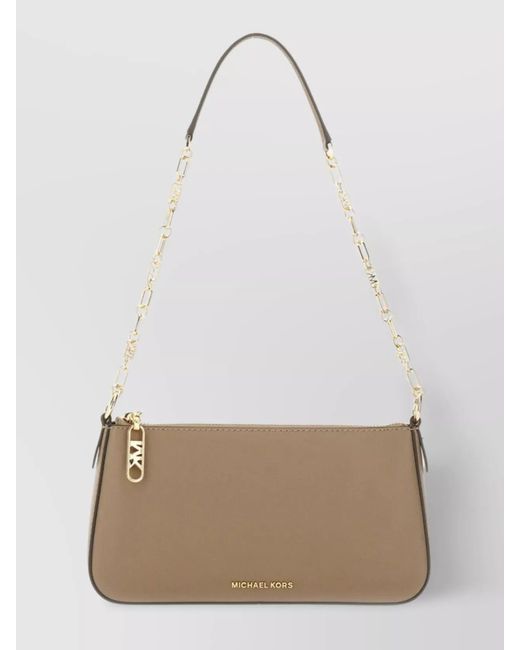 Michael Kors White Medium Clutch Bag Empire Logo Chain Strap Rectangular