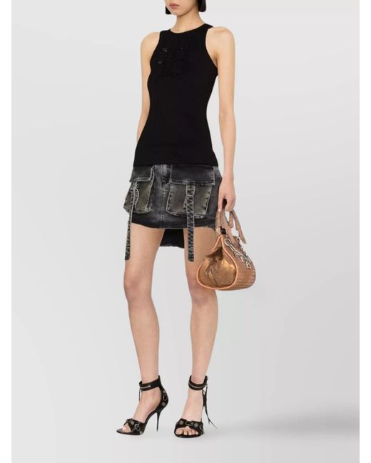 Blumarine Black Ribbed Cotton Logo-Embellished Tank Top