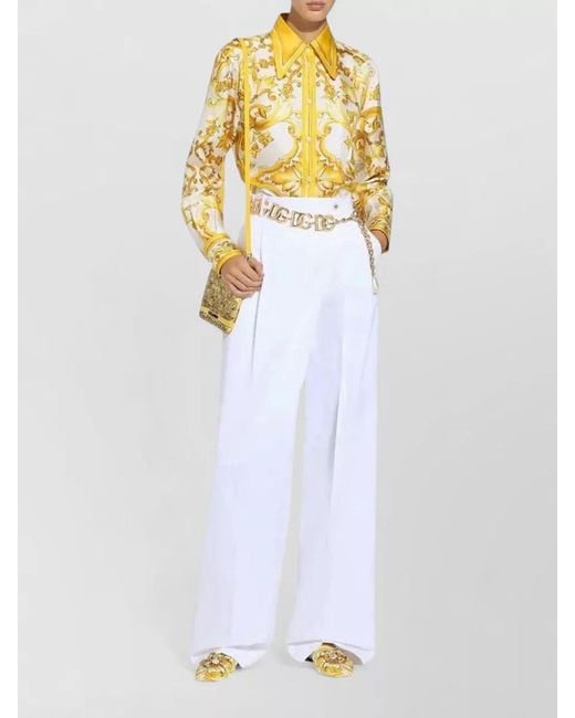 Dolce & Gabbana White High Waist Flared Wrap Trousers Belt