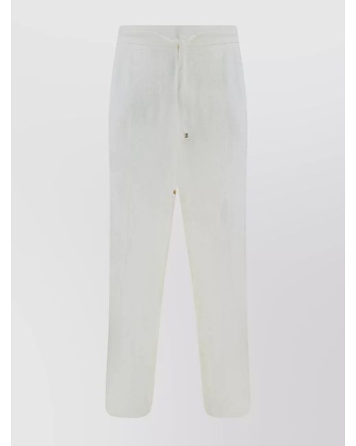 Brunello Cucinelli White Elasticized Linen Trousers Monochrome Pattern for men