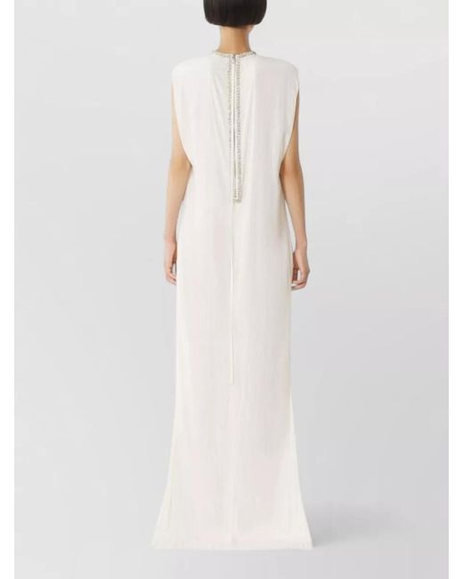 Lanvin White Sleeveless Dress Floor Length Embellished Neckline