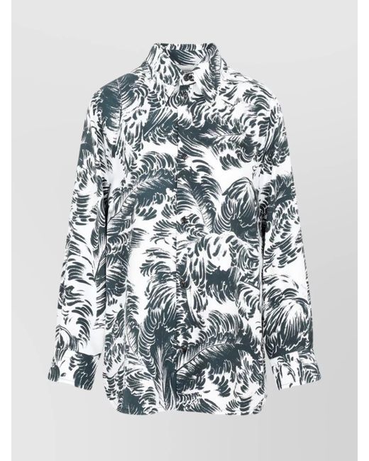 Bottega Veneta White Silk Shirt With All-Over Print And Asymmetrical Hem