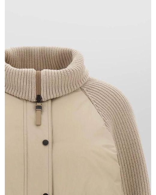 Brunello Cucinelli Natural Cropped Hybrid Down Jacket Knit Sleeves