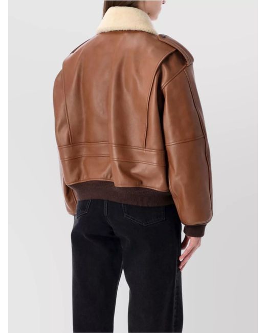 Saint Laurent Black Leather Bomber Jacket With Shearling Collar