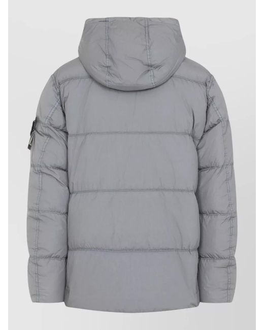 Stone Island Gray Hooded Quilted Technical Jacket Angled Pockets for men