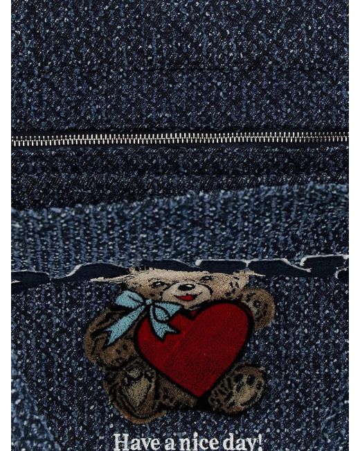 Ganni Blue Medium Tote Bag Teddy Bear Motif