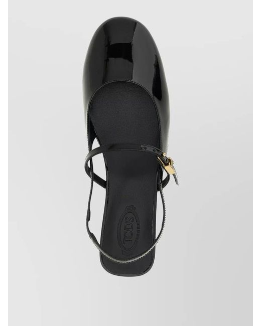 Tod's Black Patent Leather Mary Jane Ballerina Shoes
