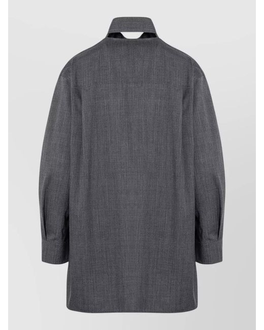 Jil Sander Gray High Collar Long Sleeve Top Front Tie