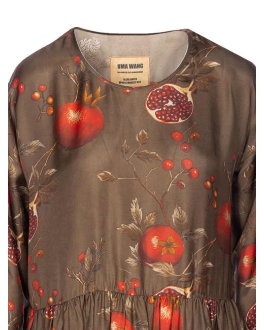 Uma Wang Brown Printed Midi Dress