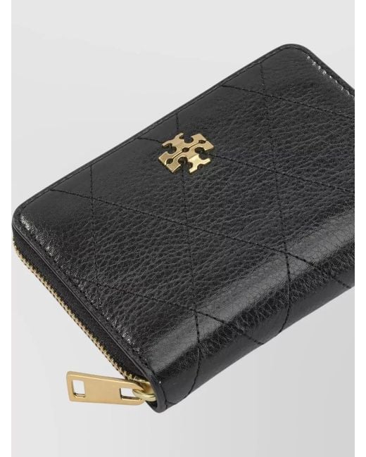 Tory Burch Black Quilted Keyring Card Case Tone