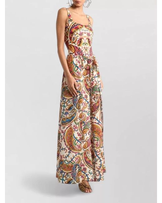 Etro White Paisley Silk Blend Belted Maxi Dress