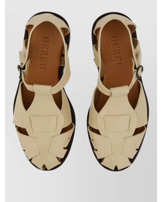 Hereu Natural Sandal Cut Out Design Flat Round Toe