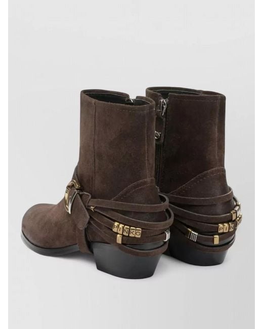 Pinko Brown Ankle Boots Block Heel Buckle Straps