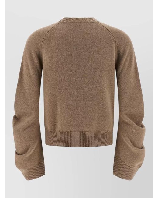 Nude Brown Crew Neck Sweater Raglan Sleeves Ribbed Trims