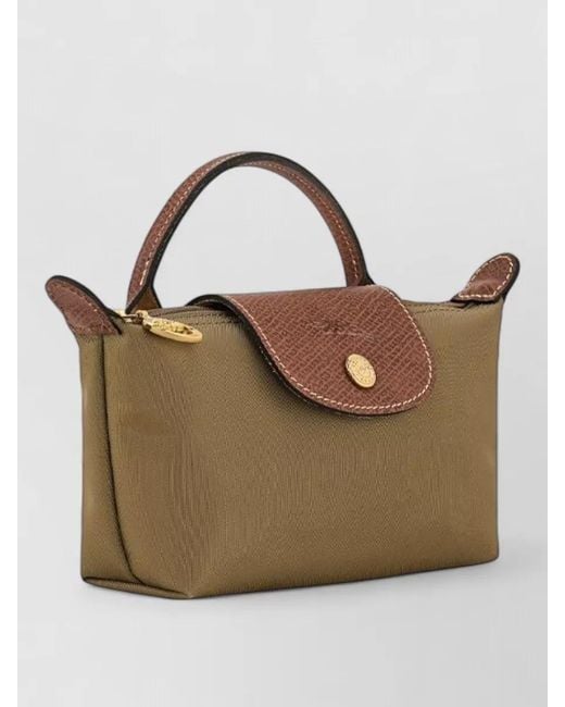 Longchamp Brown Mini Pouch Handle Flap Recycled Canvas