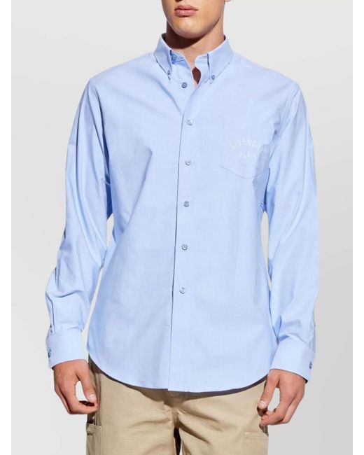 Givenchy Blue Cotton Embroidered Pocket Shirt for men