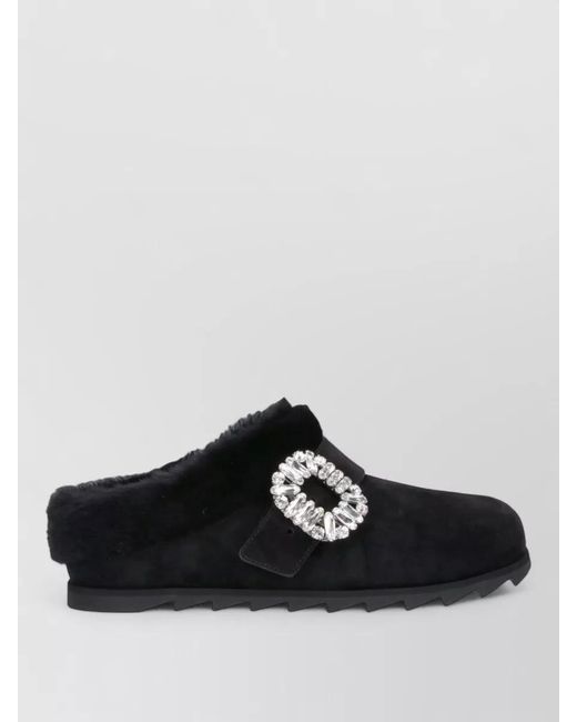 Roger Vivier Black Casual Buckle Detail Mules Slipper Style