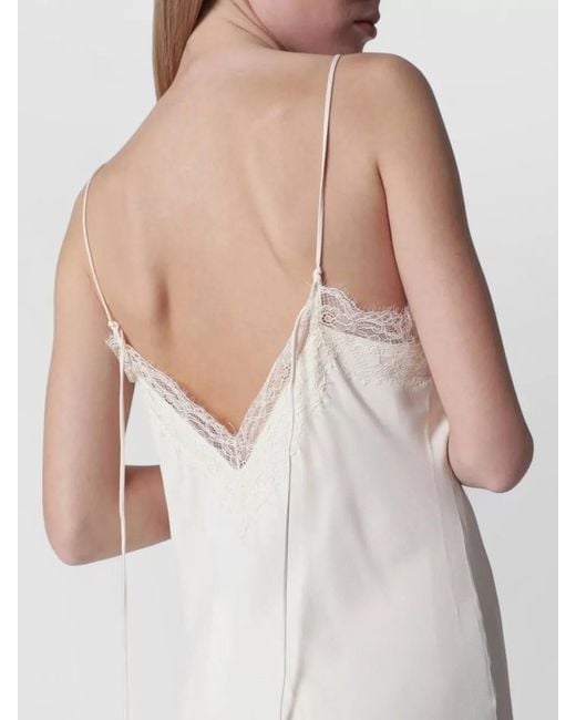 Rohe White Lace Trim Midi Dress Spaghetti Straps Neckline