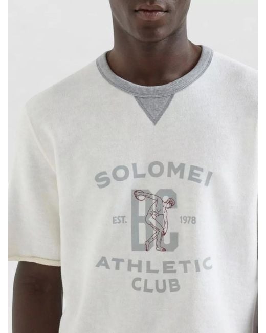 Brunello Cucinelli White Logo Cotton Sweatshirt Crew Neck T-Shirt for men