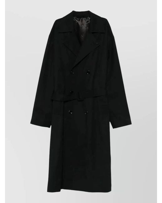 Lardini Black Wool Double-Breasted Belted Trench Coat for men