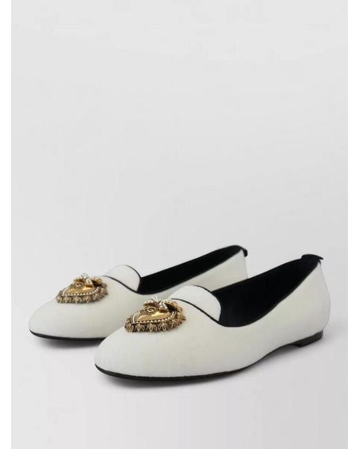 Dolce & Gabbana Natural Embellished Velvet Ballerina Flats