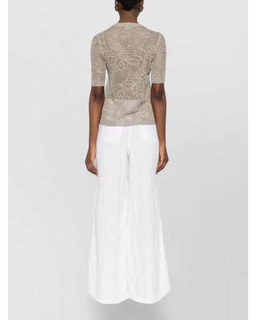 Fabiana Filippi Natural Short Sleeve Top Open Knit Floral