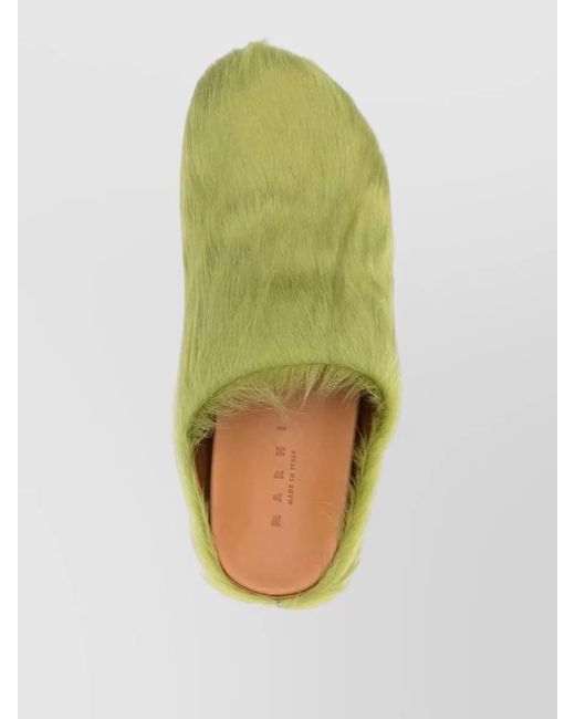 Marni Yellow Fur Detail Flat Footbed Mules Sandals