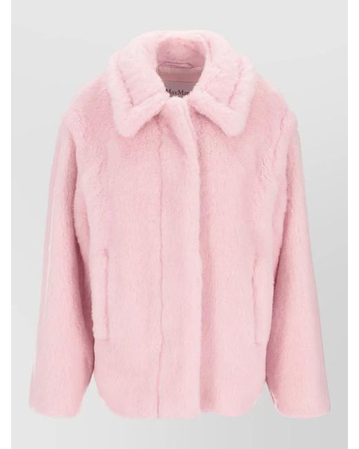 Max Mara Pink Faux Fur Texture Knitted Jacket Long Sleeves