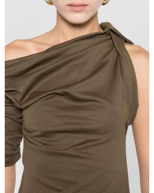 Jacquemus Green Asymmetric Mini Dress With Gathered Details