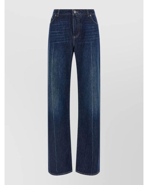 Dolce & Gabbana Blue Cotton Pleated Straight-Leg Jeans