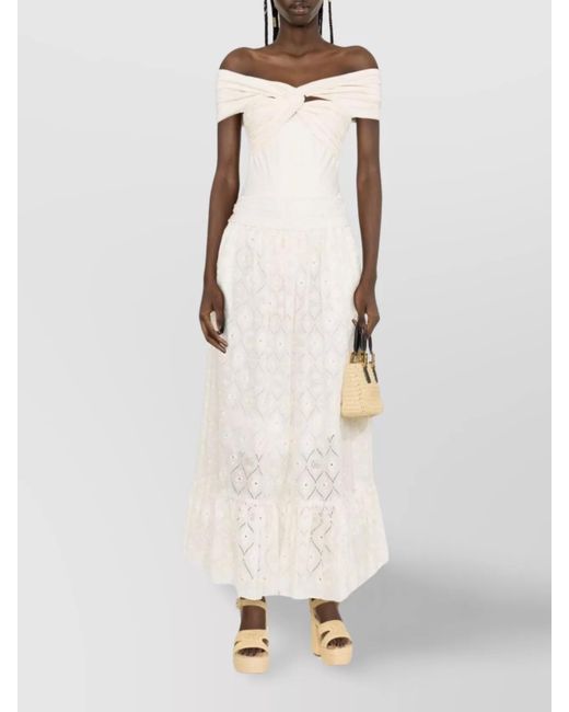 Gucci White Embroidered Calf-Length Skirt