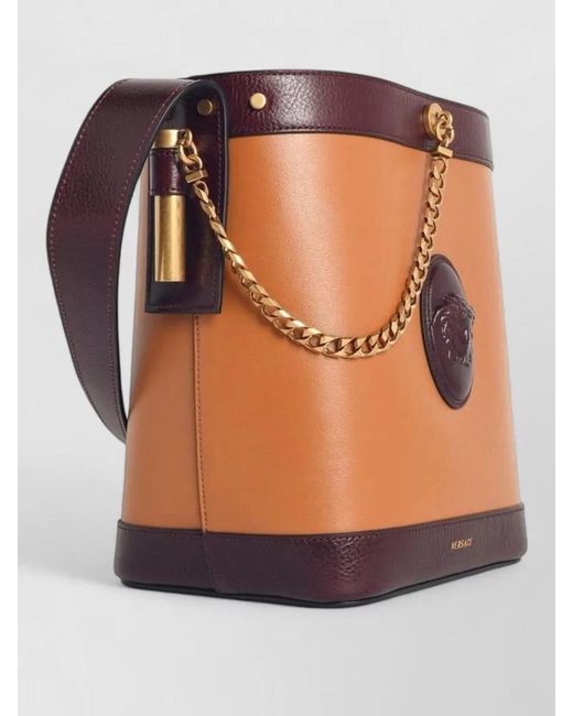 Versace Multicolor Pivot Small Leather Bucket Bag Chain Strap