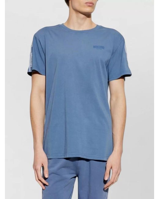 Moschino Blue Crew Neck Short Sleeve Nylon Silk Shirt for men