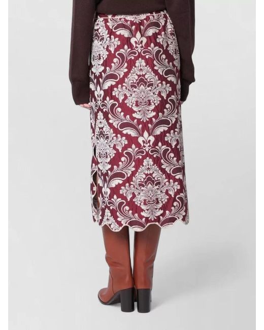 Farm Rio Purple Brocade Pattern High Waist Midi Skirt
