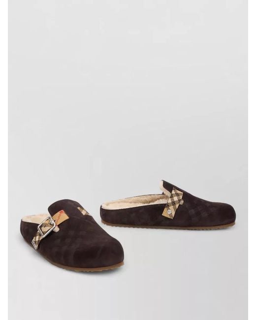 Burberry Metallic Hair Detail Buckle Suede Open Slippers for men