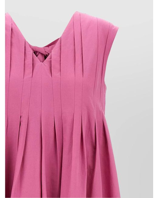 Max Mara Pink Cotton And Ramie Sleeveless V-Neck Midi Dress