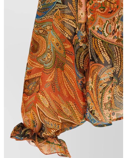 Etro Brown Sheer Chiffon Shirt Paisley Ruffle Neckline
