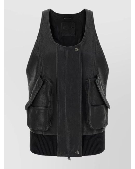 The Attico Black Sleeveless Jacket Vest Front Pockets Ribbed Hem